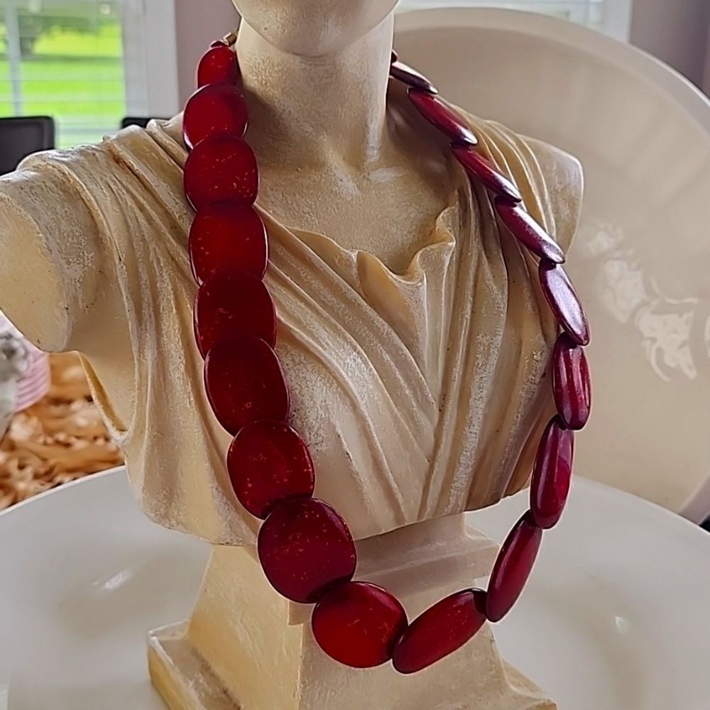 Vintage Connected Wooden Ovals Necklace Resin Glossy